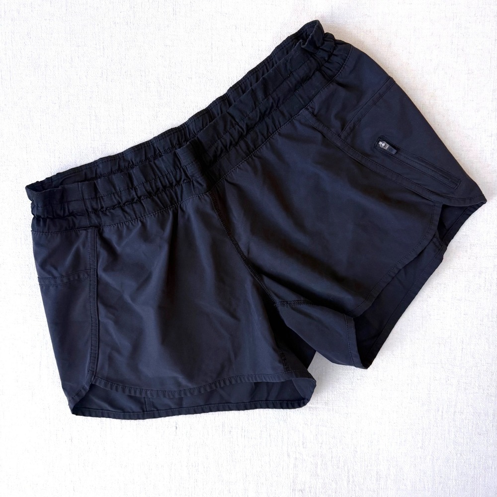 Lululemon Black Smocked Waist Running Shorts with Zipper Pocket Size 8